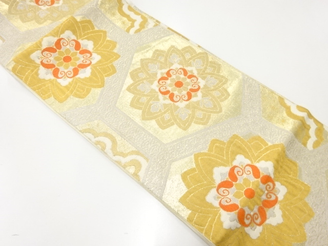 JAPANESE KIMONO / ANTIQUE FUKURO OBI / WOVEN KIKKO & FLOWER